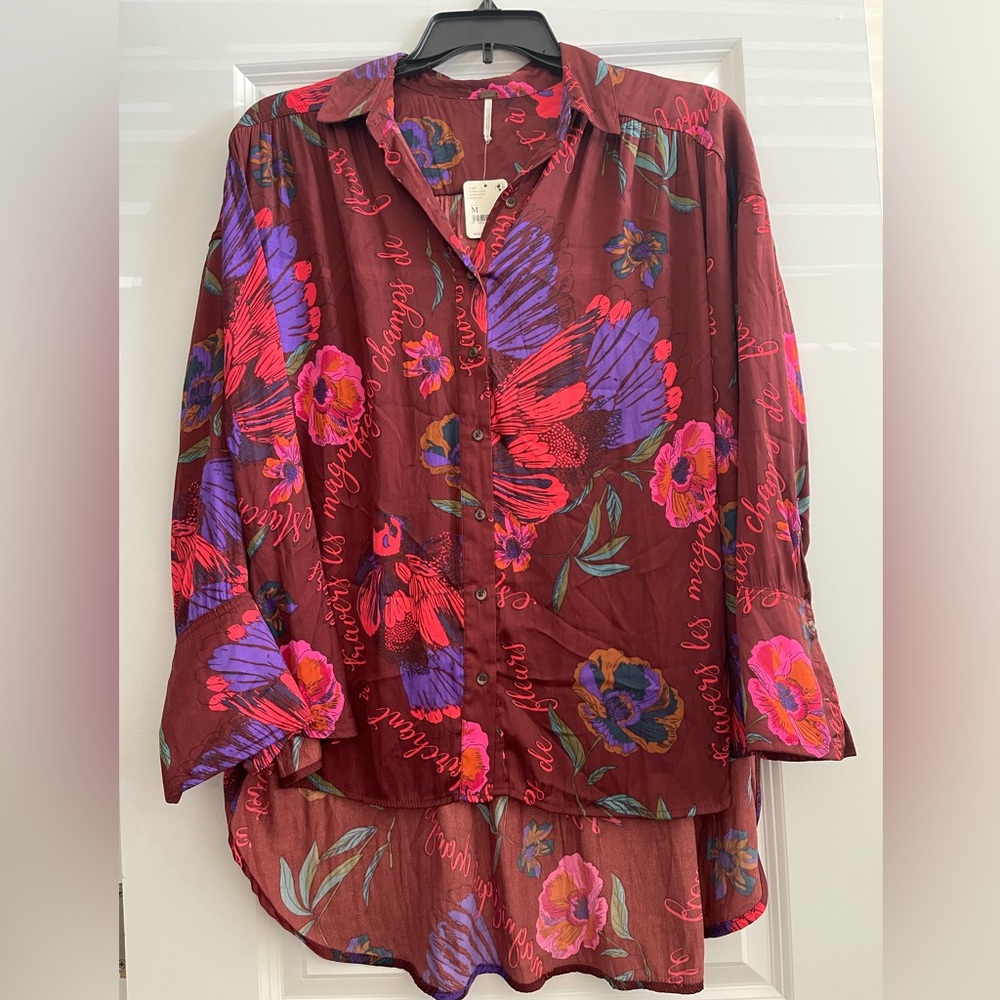 Free People NWT button up blouse multi size M